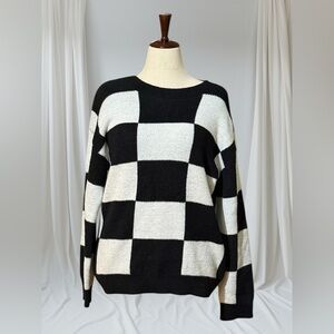 Moa Moa Monochrome Checkered Crew Neck Sweater